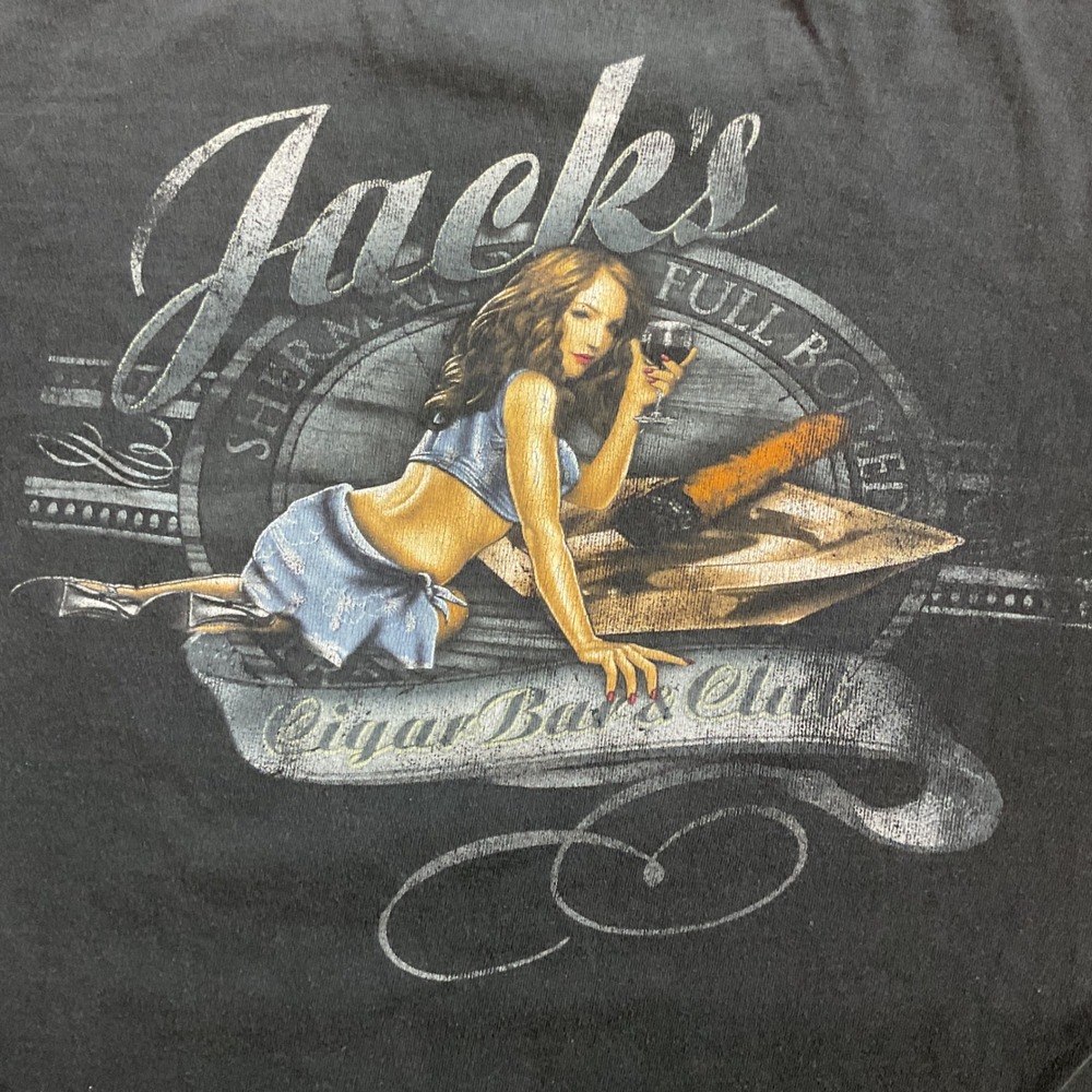 St Johns Bay Jacks Cigar Bar & Club Pinup Girl Graphic T-Shirt Black LT